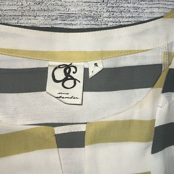 Anthropologie | Anthro One September Striped Short Sleeve Top Yellow Gray sz S - Picture 6 of 9